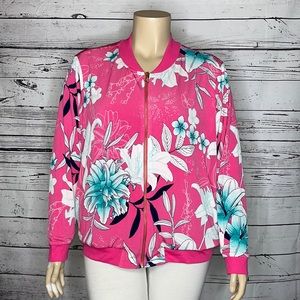 IMAN Global Chic NWT 2X Pink Floral - Pink Reversible Zip Front Bomber Jacket